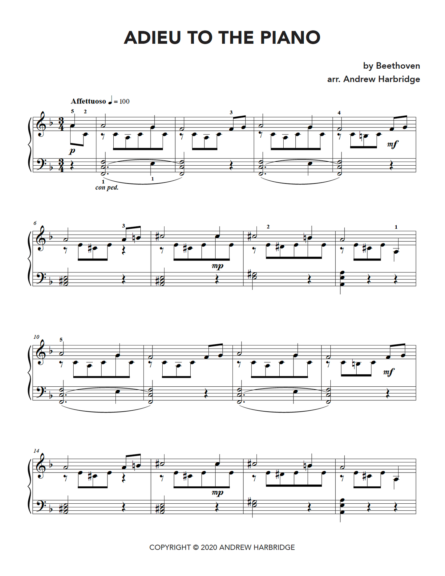 Adieu to the Piano - Beethoven (PDF Download)