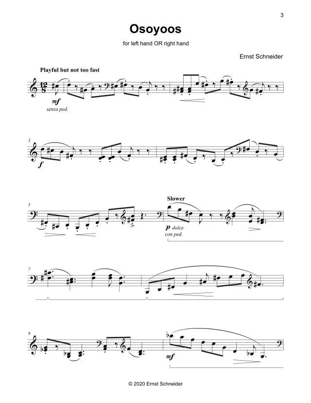 Okanagan Opus 2: Piano Solos for One (either) Hand (PDF Download) by Ernst Schneider
