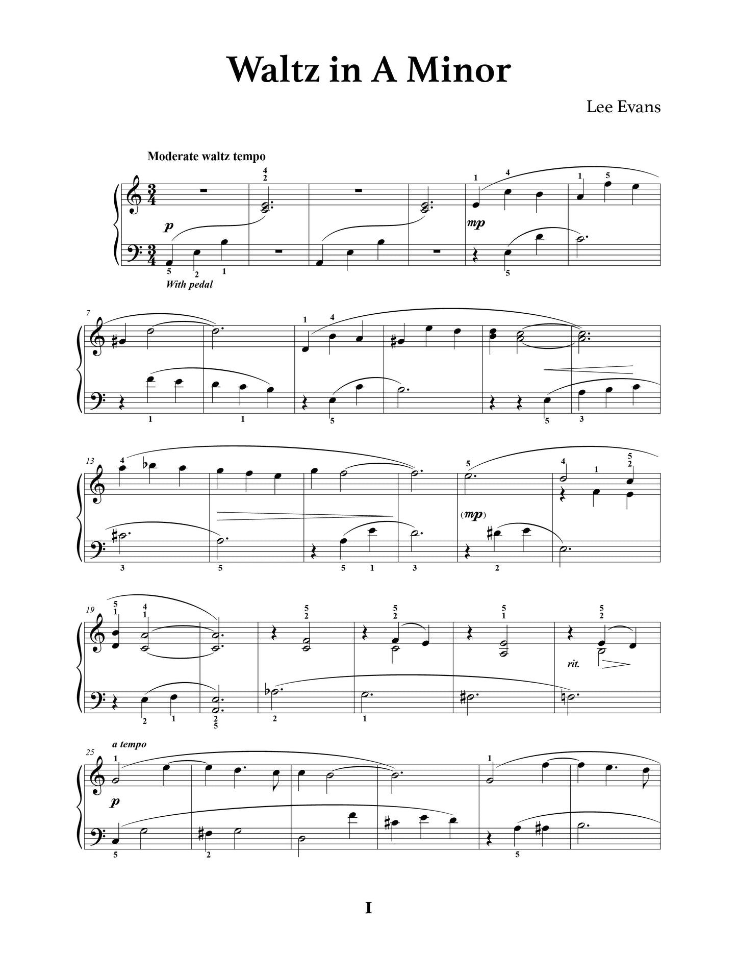 Two Waltzes for Piano Solo by Lee Evans