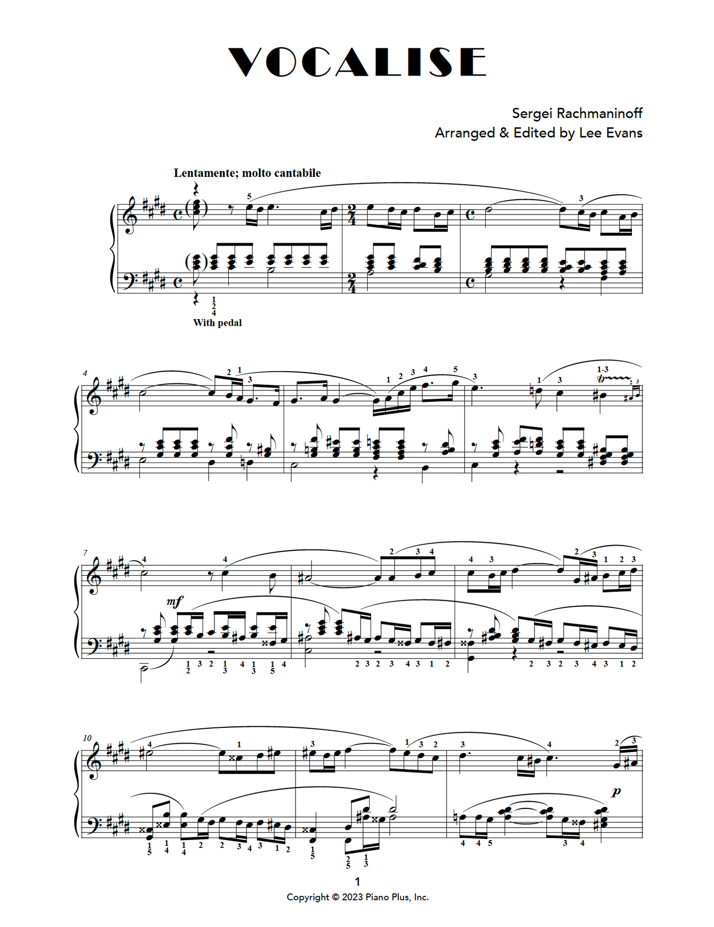 Rachmaninoff: Vocalise Edited and Arranged for Solo Piano